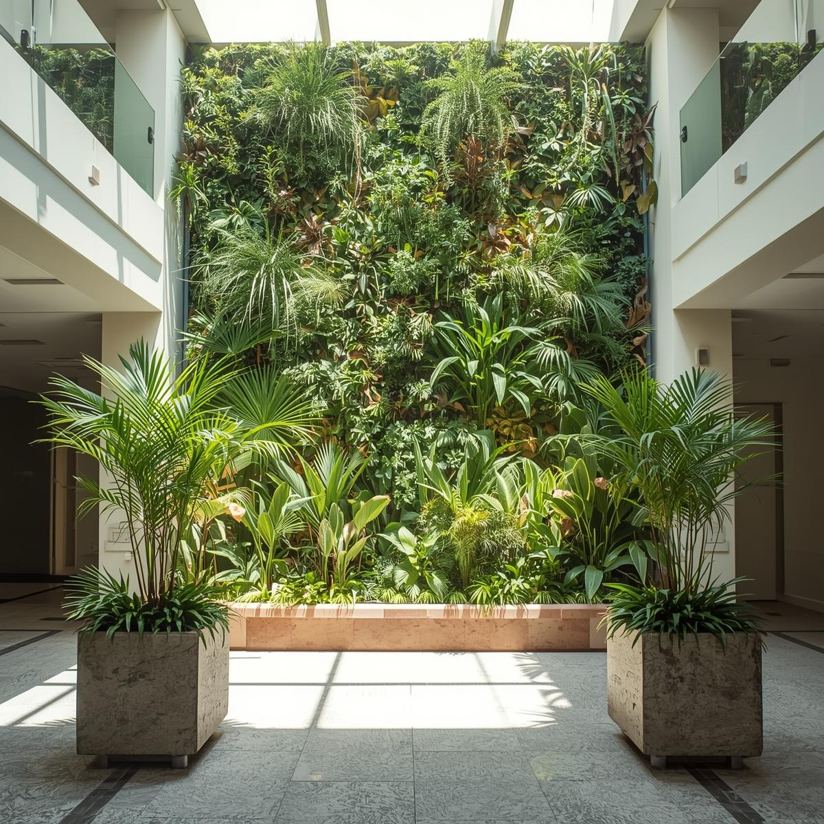 Gröna växter i ett modernt kontorslandskap